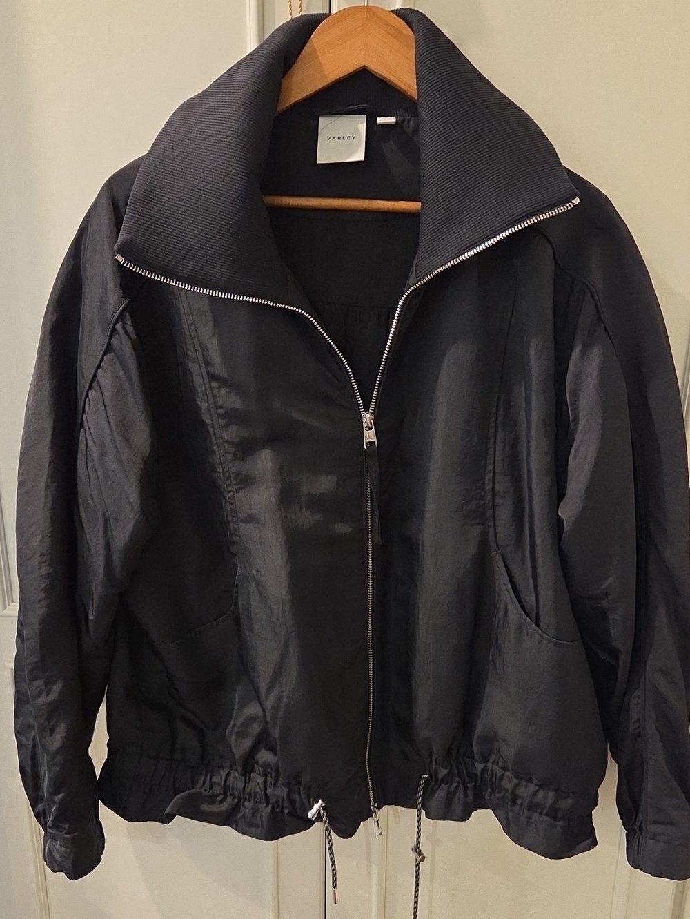 Varley Black Zip-Front Bomber Jacket with High Collar